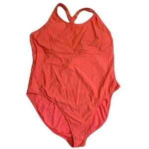 Lolë Salmon Pink V-Neck Criss-Cross Back One-Piece Swimsuit - Size 16